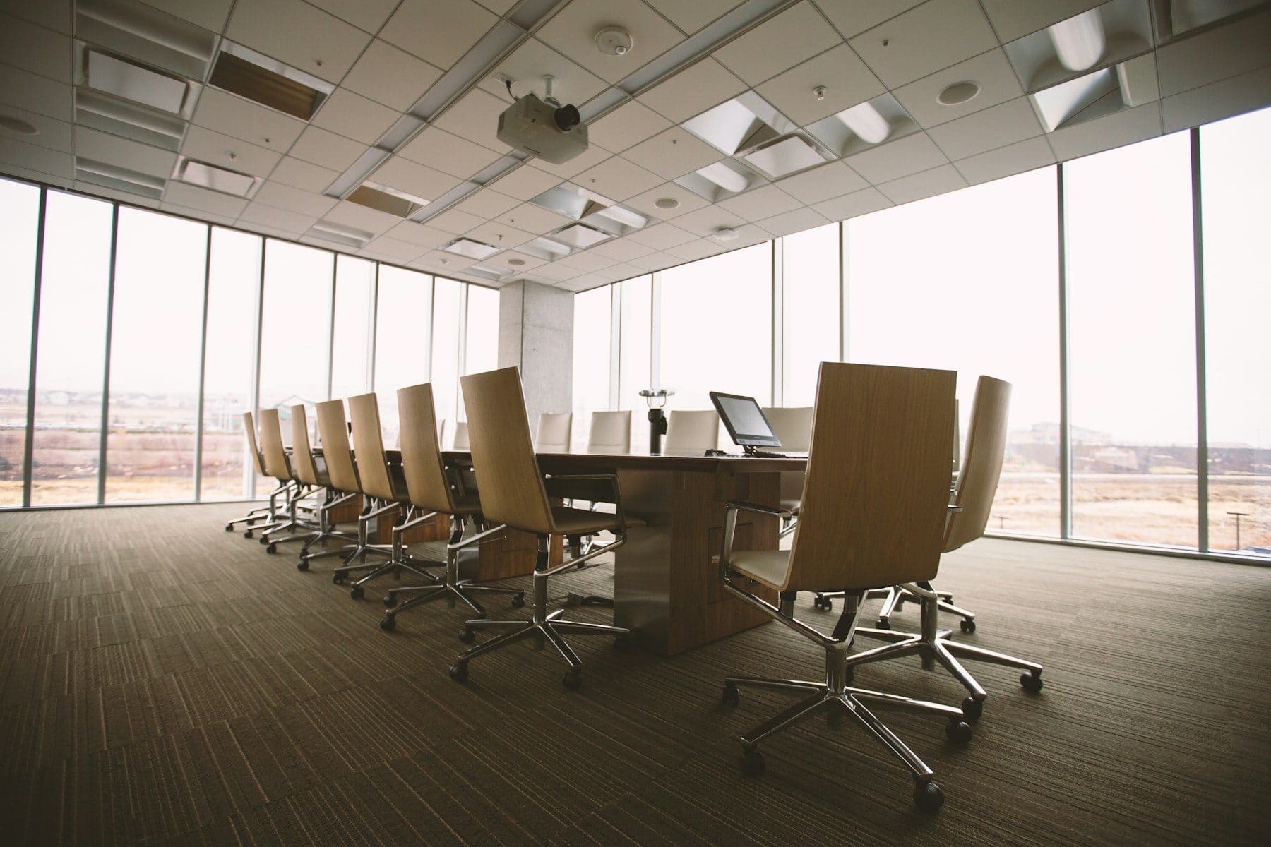 Bright meeting room with an oval table